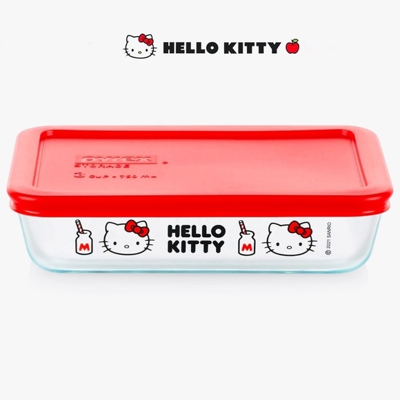 Hello Kitty Other - 𝅺Pyrex Hello Kitty Red Glass Storage Container w Lid